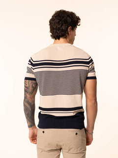 T-Shirt maglia girocollo righe orizzontali|Colore:Blu
