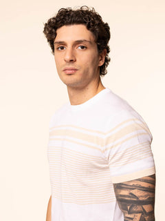 T-Shirt maglia girocollo righe orizzontali|Colore:Sabbia