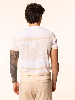 T-Shirt maglia girocollo righe orizzontali|Colore:Sabbia