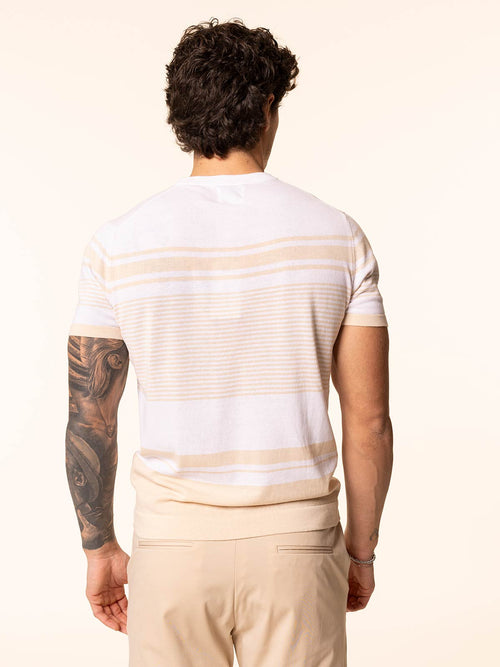 T-Shirt maglia girocollo righe orizzontali|Colore:Sabbia