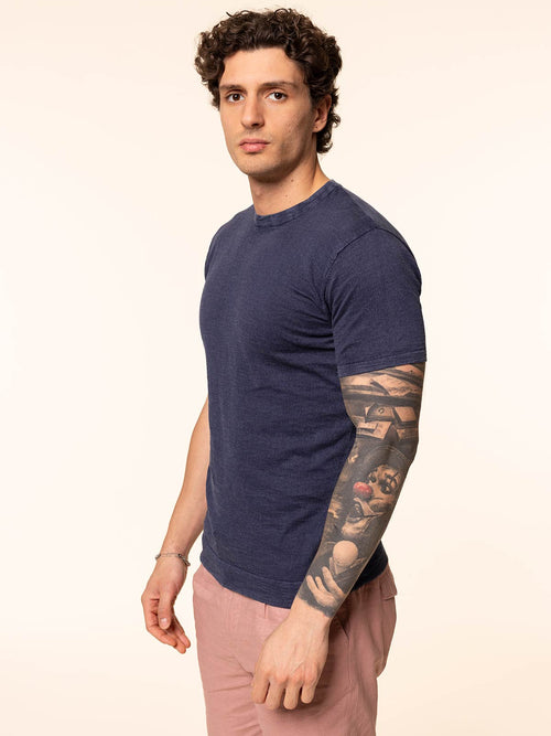 T-Shirt maglia tessuto fiammato|Colore:Blu