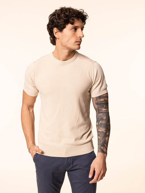 Maglia girocollo in cotone|Colore:Sabbia