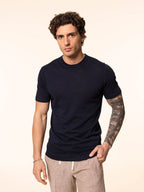 Maglia girocollo in cotone rasato|Colore:Blu