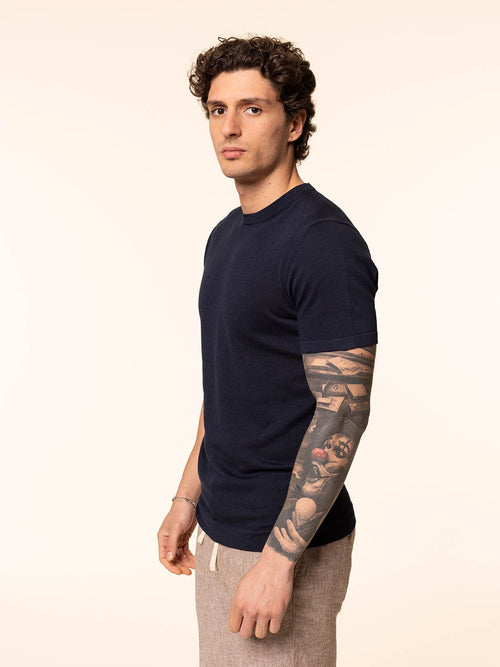 Maglia girocollo in cotone rasato|Colore:Blu