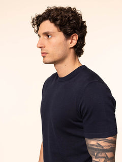 Maglia girocollo in cotone rasato|Colore:Blu