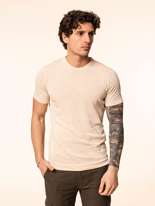 Maglia girocollo in cotone rasato|Colore:Sabbia
