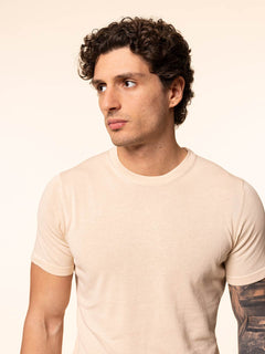 Maglia girocollo in cotone rasato|Colore:Sabbia