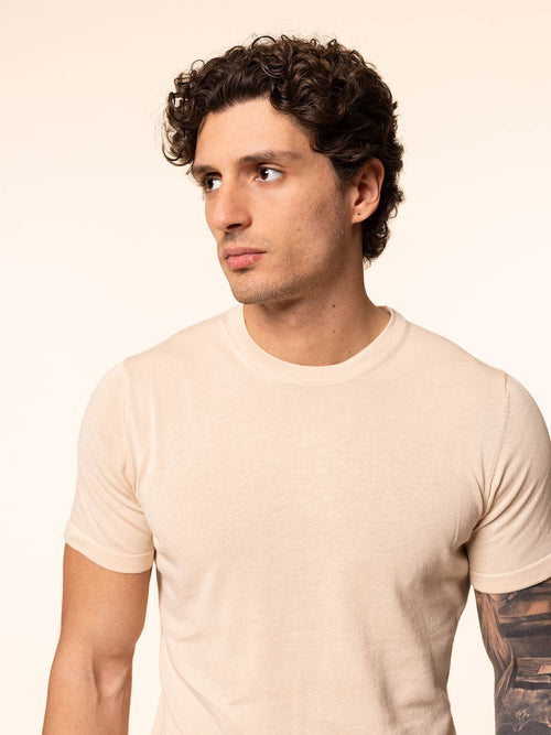 Maglia girocollo in cotone rasato|Colore:Sabbia