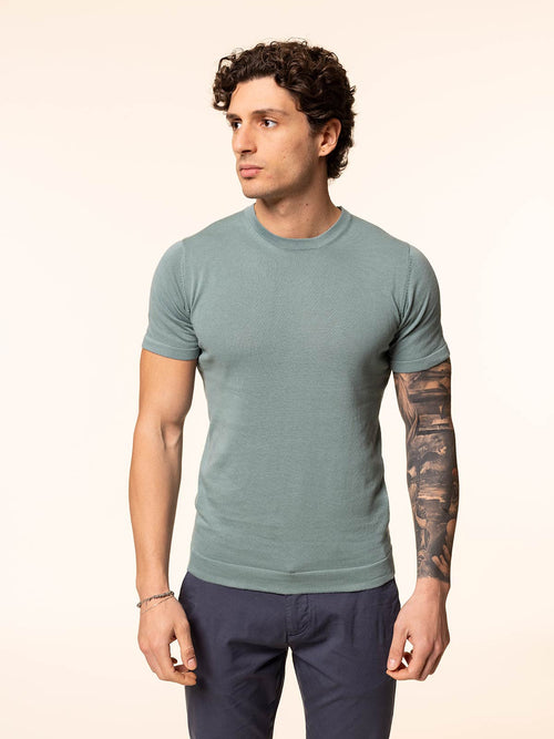 Maglia girocollo in cotone rasato|Colore:Salvia