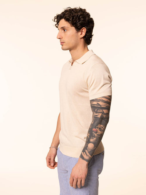 Polo maglia in cotone rasato|Colore:Sabbia