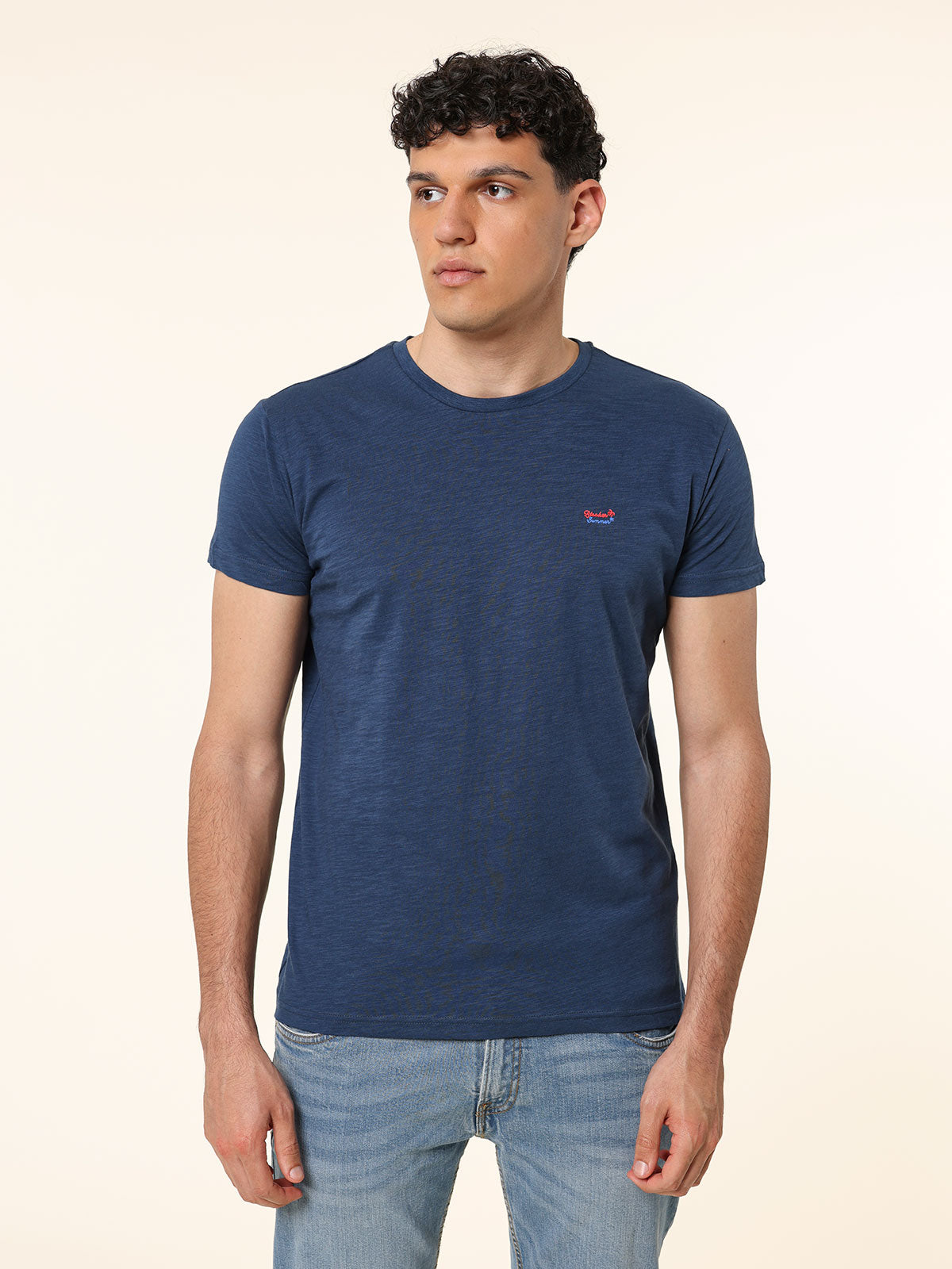 T-Shirt cotone fiammato con stampa|Colore:Blu