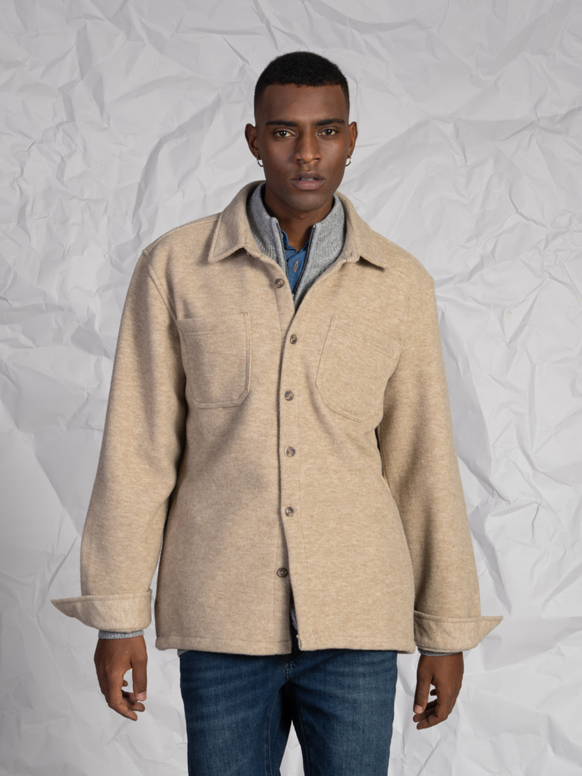 OVERSHIRT IN TESSUTO MORBIDO|Colore:Beige