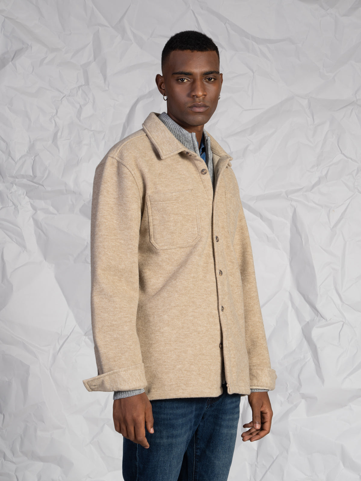 OVERSHIRT IN TESSUTO MORBIDO|Colore:Beige