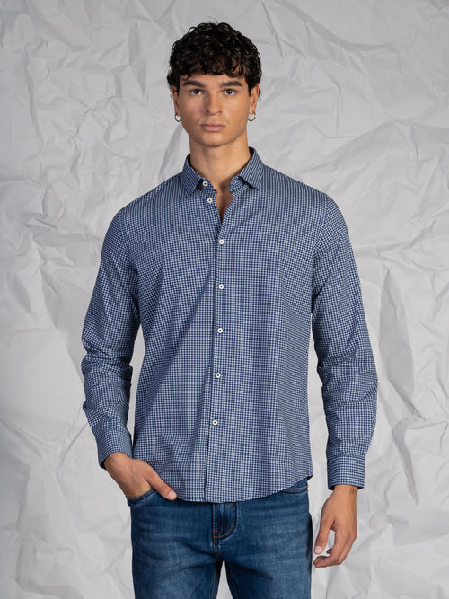 Camicia microfantasia blu|Colore:Fantasia 1