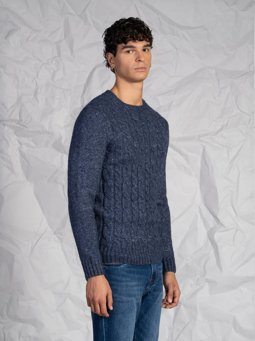 Maglia girocollo con treccia|Colore:Blu