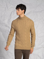 Maglia collo alto lavorazione treccia|Colore:Beige