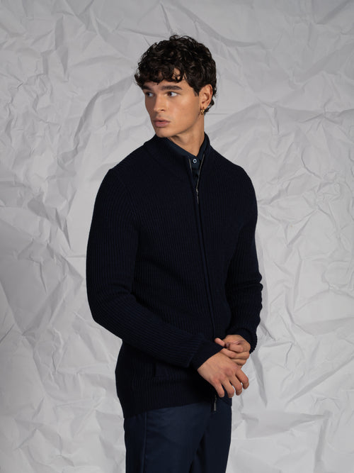 Cardigan a coste|Colore:Blu