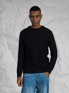 Maglia girocollo con treccia|Colore:Nero