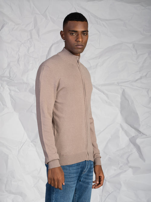 Cardigan con zip|Colore:Tortora