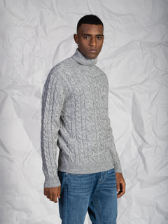 Maglia collo alto lavorazione treccia|Colore:Grigio