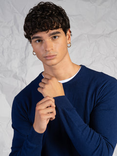 Maglia girocollo misto lana e cashmere|Colore:Marinaio