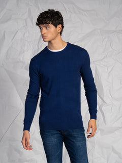 Maglia girocollo misto lana e cashmere|Colore:Marinaio