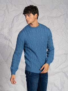 Maglia girocollo intrecciata|Colore:Cielo