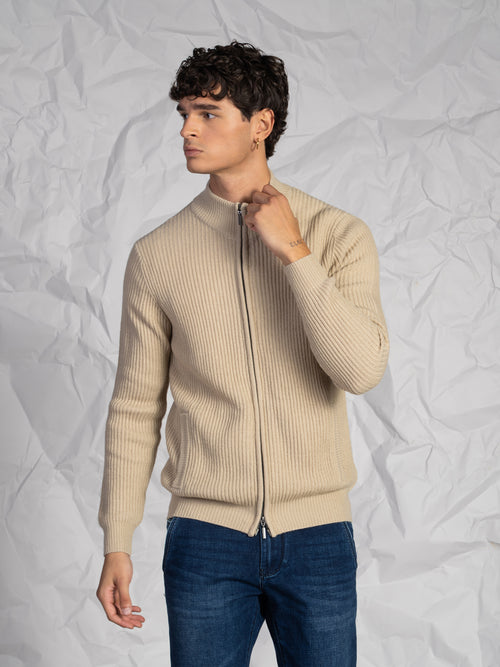 Cardigan a coste|Colore:Beige