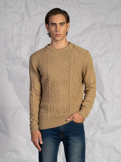 Maglia girocollo con treccia|Colore:Beige