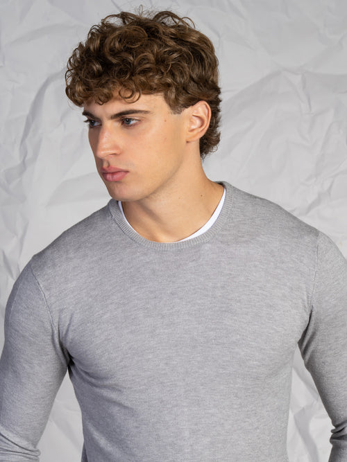 Maglia girocollo misto lana e cashmere|Colore:Grigio melange