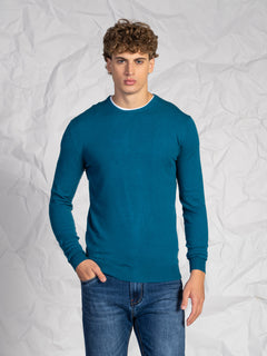 Maglia girocollo misto lana e cashmere|Colore:Ottanio