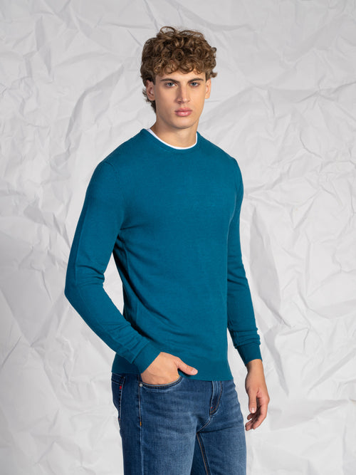 Maglia girocollo misto lana e cashmere|Colore:Ottanio