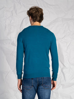 Maglia girocollo misto lana e cashmere|Colore:Ottanio