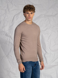 Maglia girocollo misto lana e cashmere|Colore:Tortora