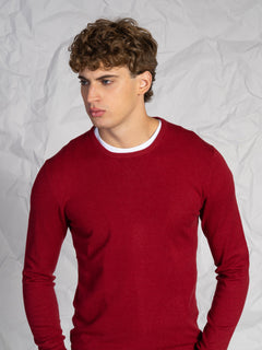 Maglia girocollo misto lana e cashmere|Colore:Rubino