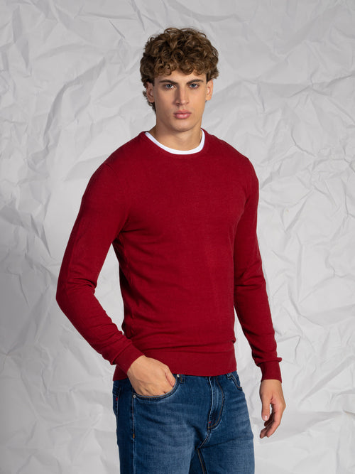 Maglia girocollo misto lana e cashmere|Colore:Rubino