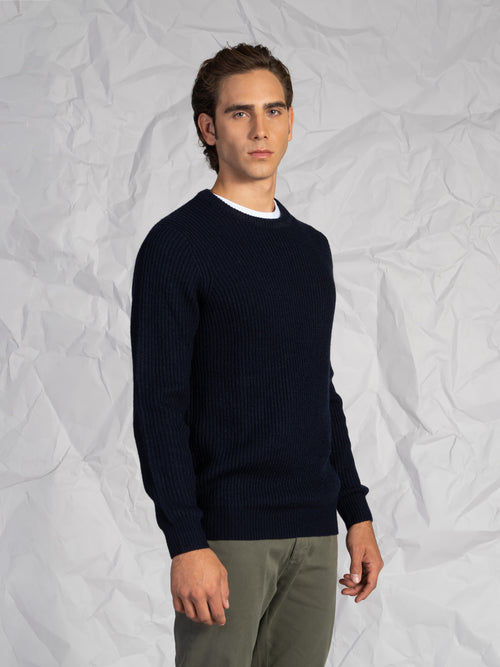 Maglia girocollo a coste|Colore:Blu