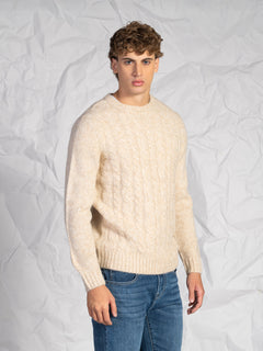 Maglia girocollo con treccia|Colore:Beige