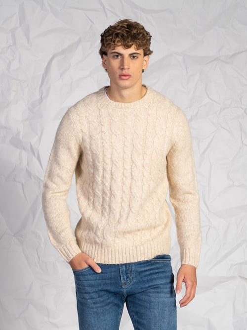 Maglia girocollo con treccia|Colore:Beige