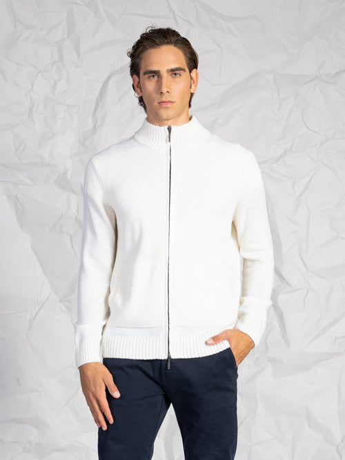 Cardigan con zip|Colore:Panna