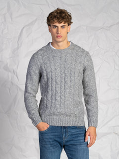 Maglia girocollo con treccia|Colore:Grigio