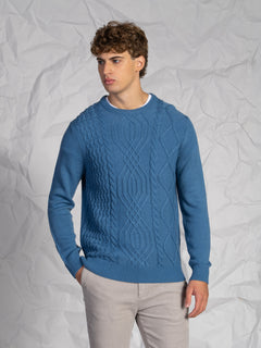 Maglia girocollo con treccia|Colore:Cielo