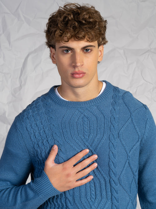 Maglia girocollo con treccia|Colore:Cielo