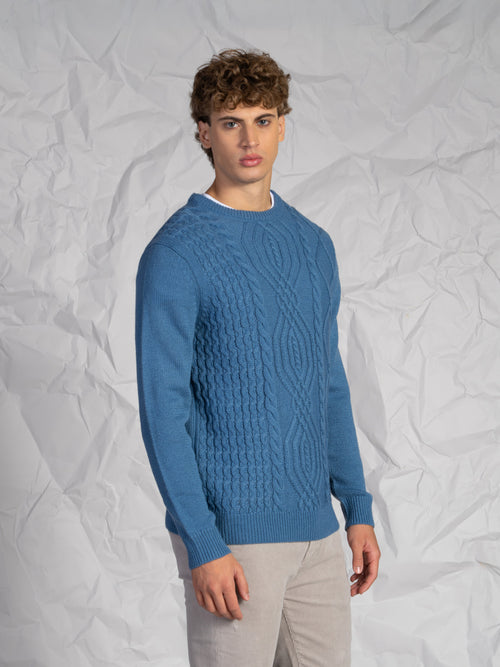 Maglia girocollo con treccia|Colore:Cielo