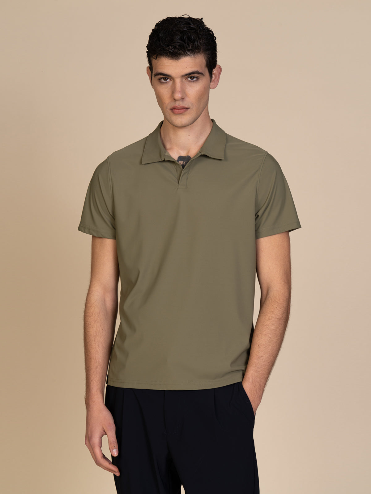 Polo in tessuto liscio|Colore:Verde militare