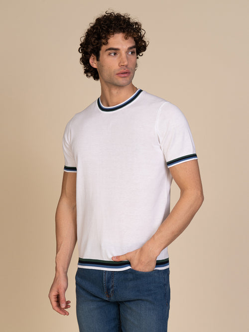 Maglia girocollo bande colori|Colore:Bianco