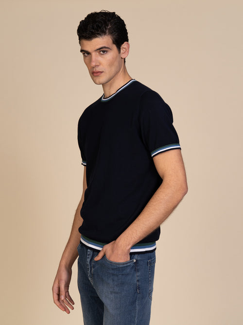 Maglia girocollo bande colori|Colore:Blu