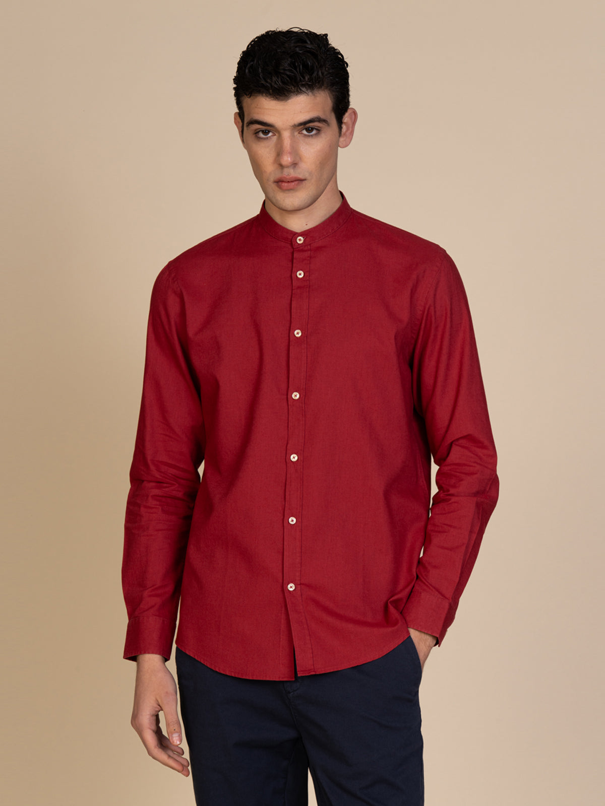 Camicia in lino collo coreana|Colore:Ciliegia