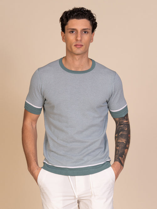 Maglia girocollo a righe |Colore:Salvia