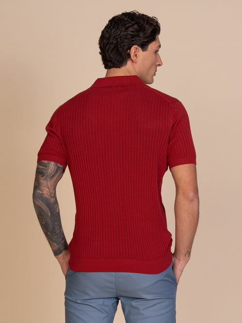 Polo maglia con lavorazione|Colore:Ciliegia